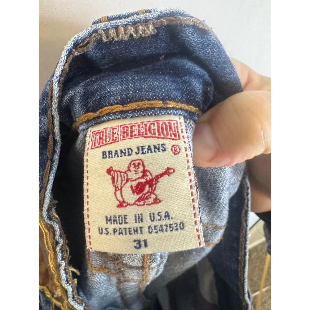 True Religion Brand Jeans Mens 31X30 Blue Denim Straight Leg Contrast Stitch USA